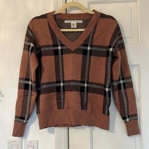 Max Studio Plaid Sweater Brown XS